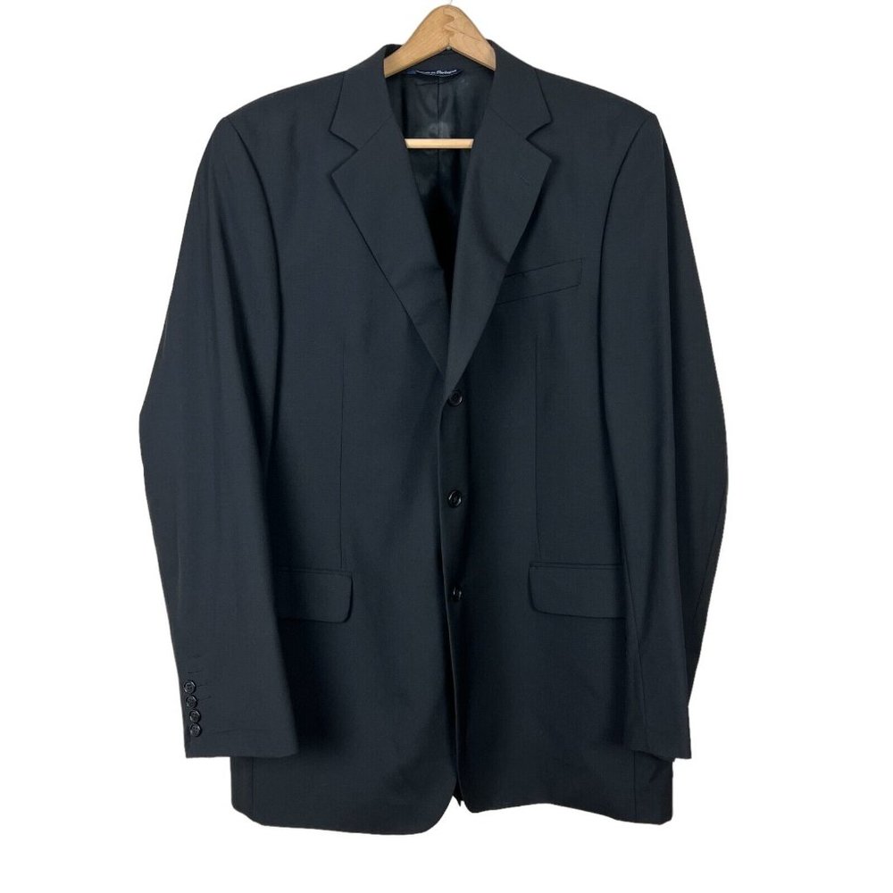 Paul Fredrick Sport Coat Blazer Jacket Mens 44XL Black 100% Wool 3-Button Career